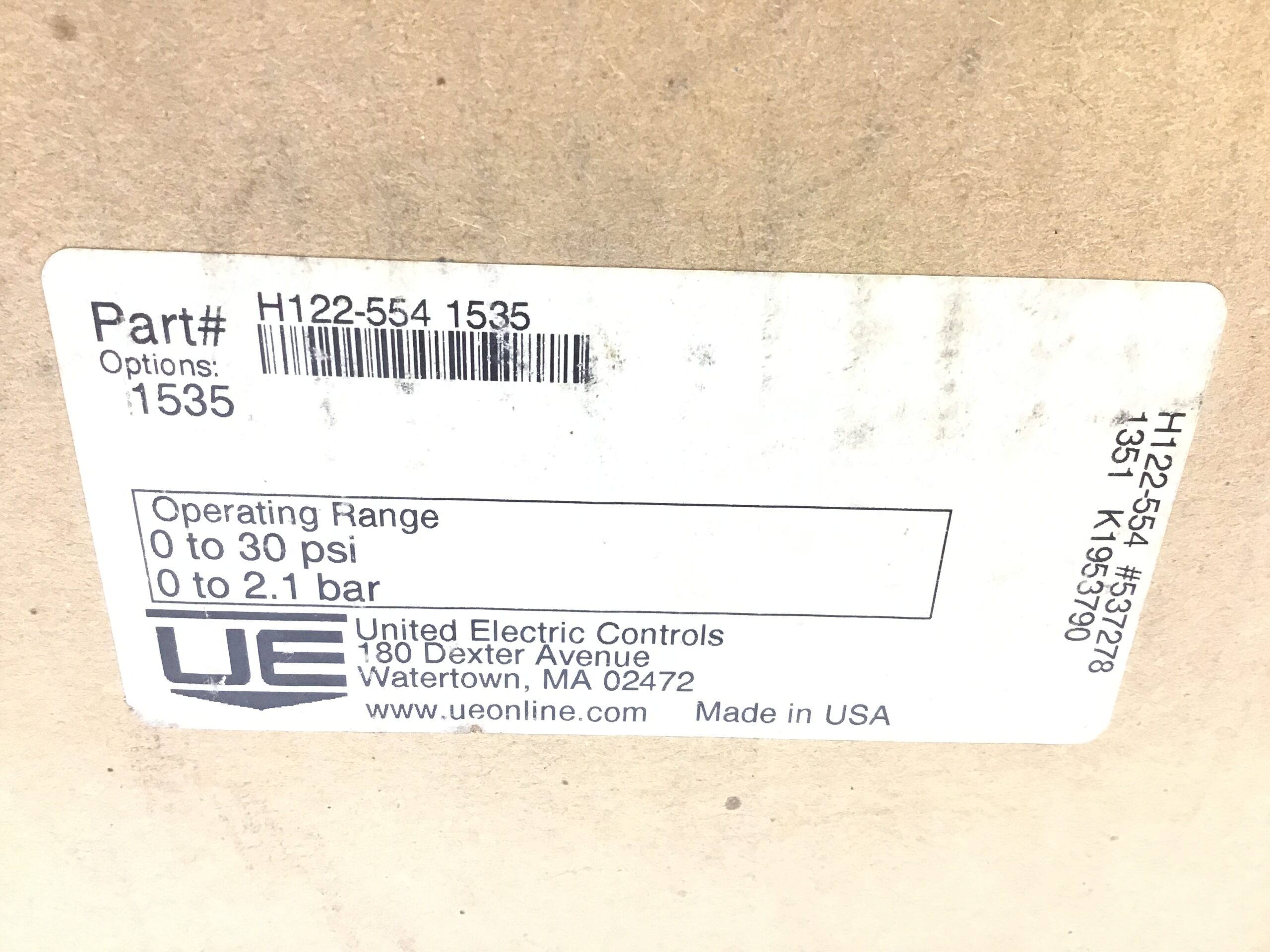 United Electric Controls H122-554 Pressure Switch 0-30 PSI Dual SPDT - Image 2