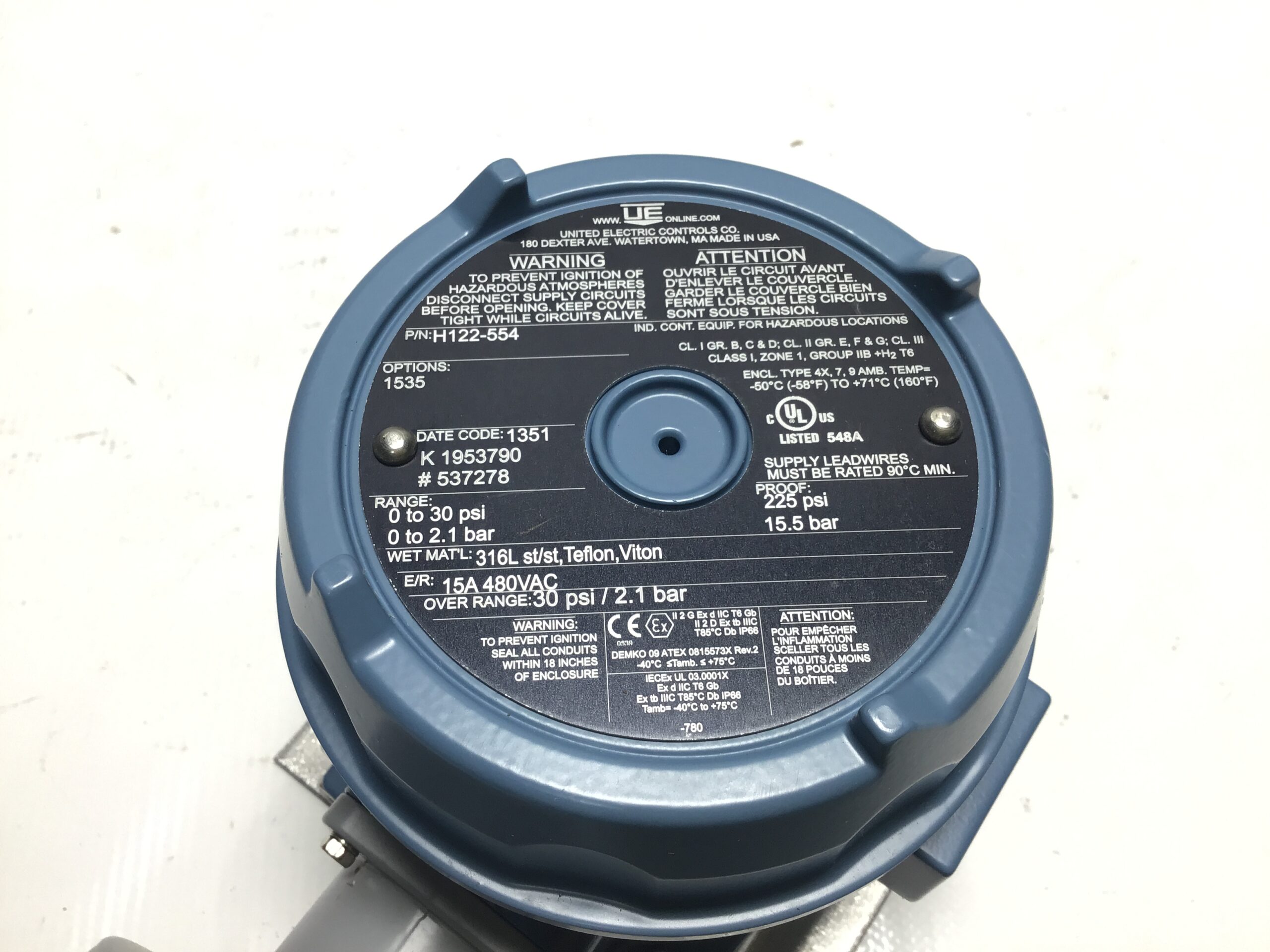 United Electric Controls H122-554 Pressure Switch 0-30 PSI Dual SPDT - Image 4