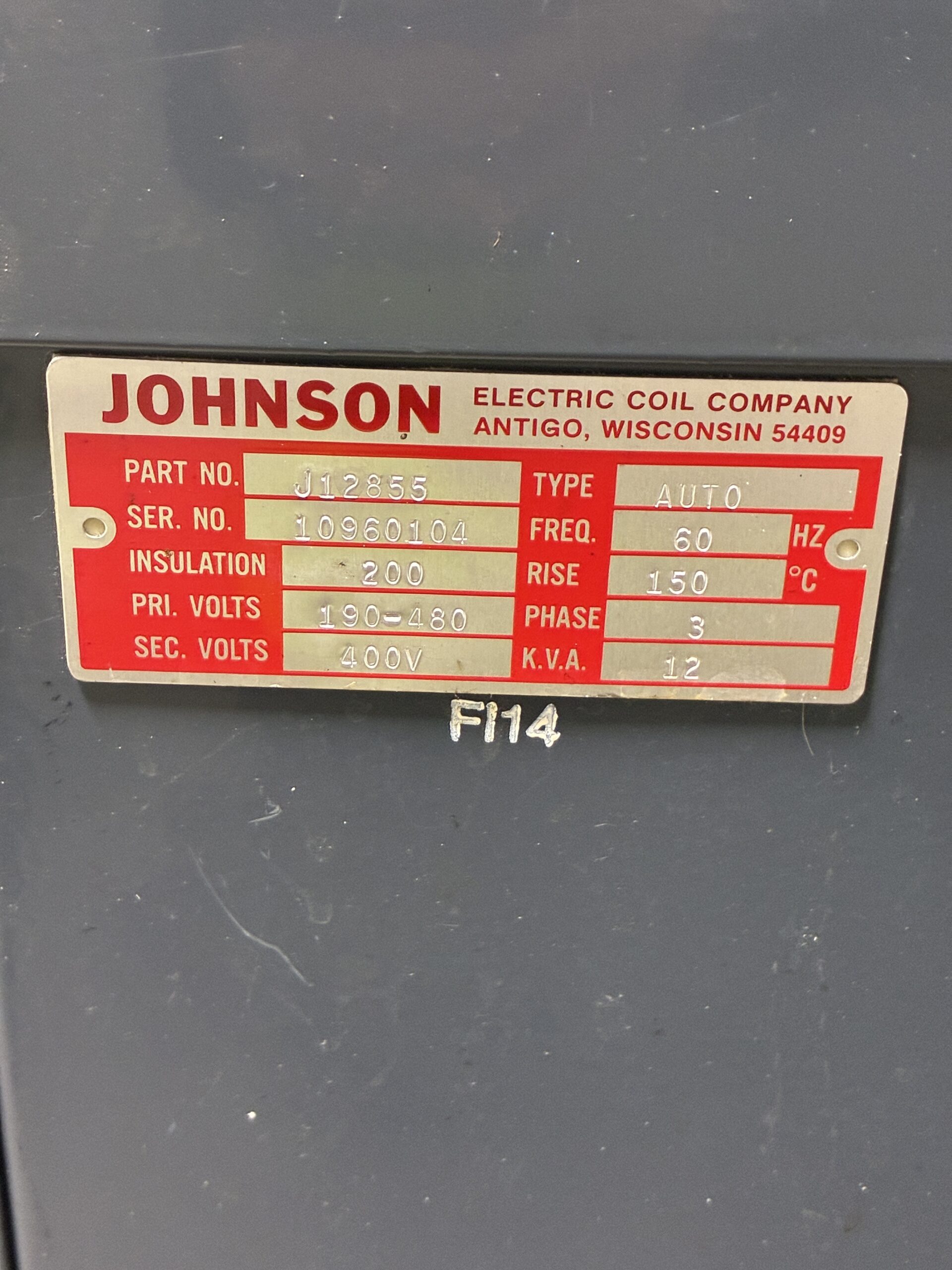 Johnson J12855 12KVA Auto Transformer 190-480V 400V 3PH 60Hz - Image 6