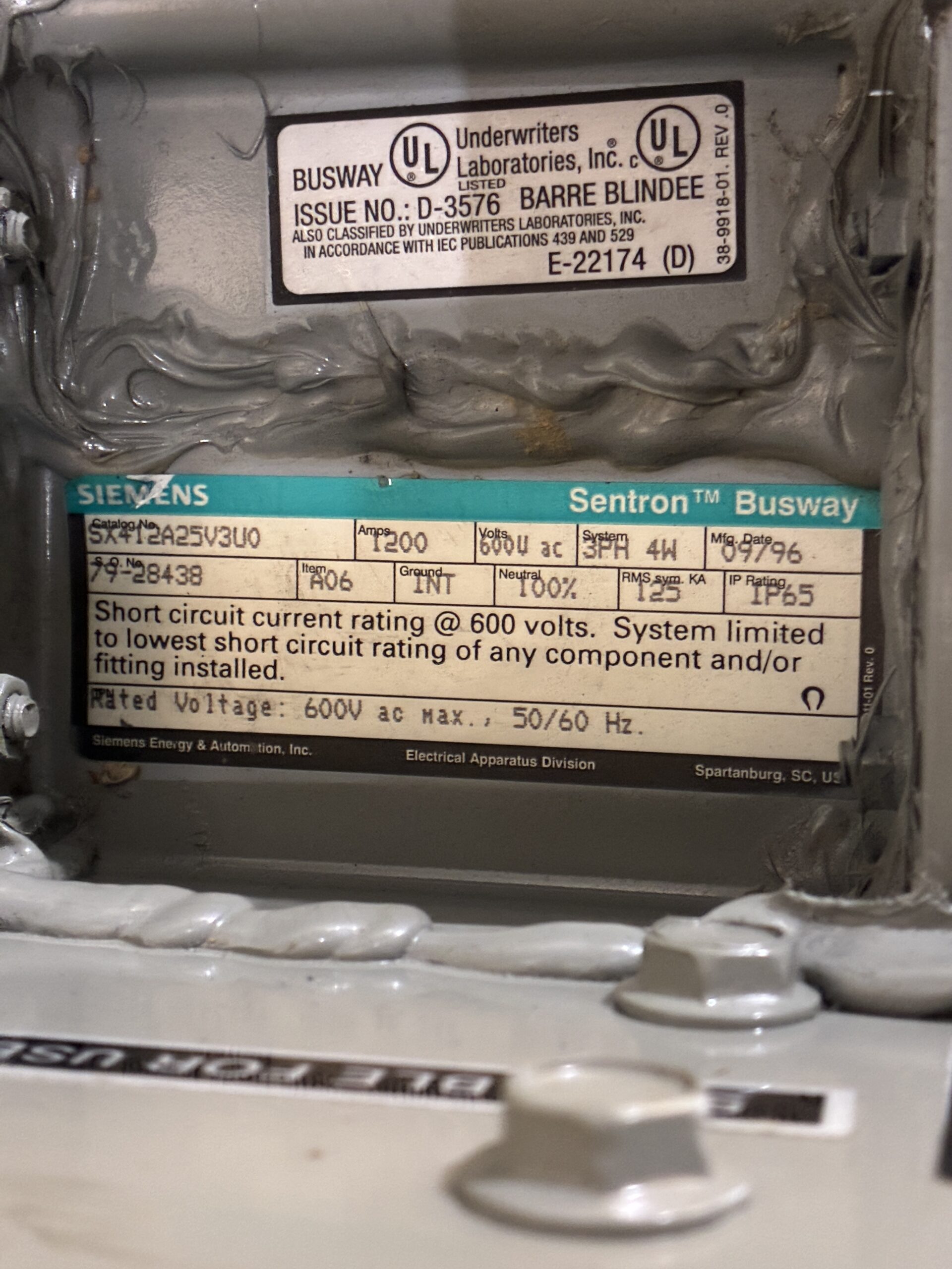 Siemens Sentron SX412A25V3U0 1200A Busway / Bus Duct / Tap Box 600V 3PH - Image 6