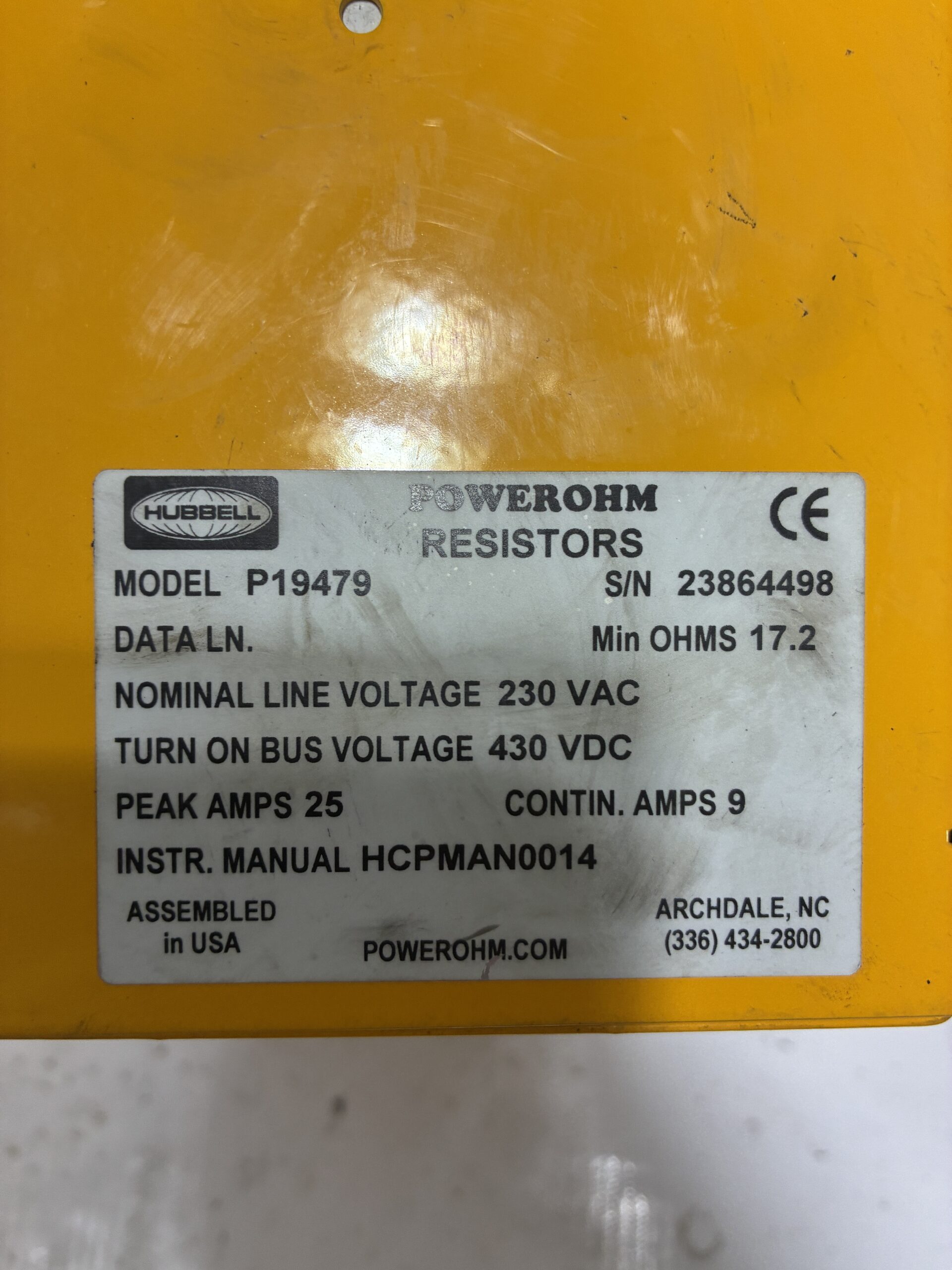 Hubbell P19479 Powerohm Dynamic Resistor Braking Module 17.2Ohms 230VAC 430VDC - Image 6