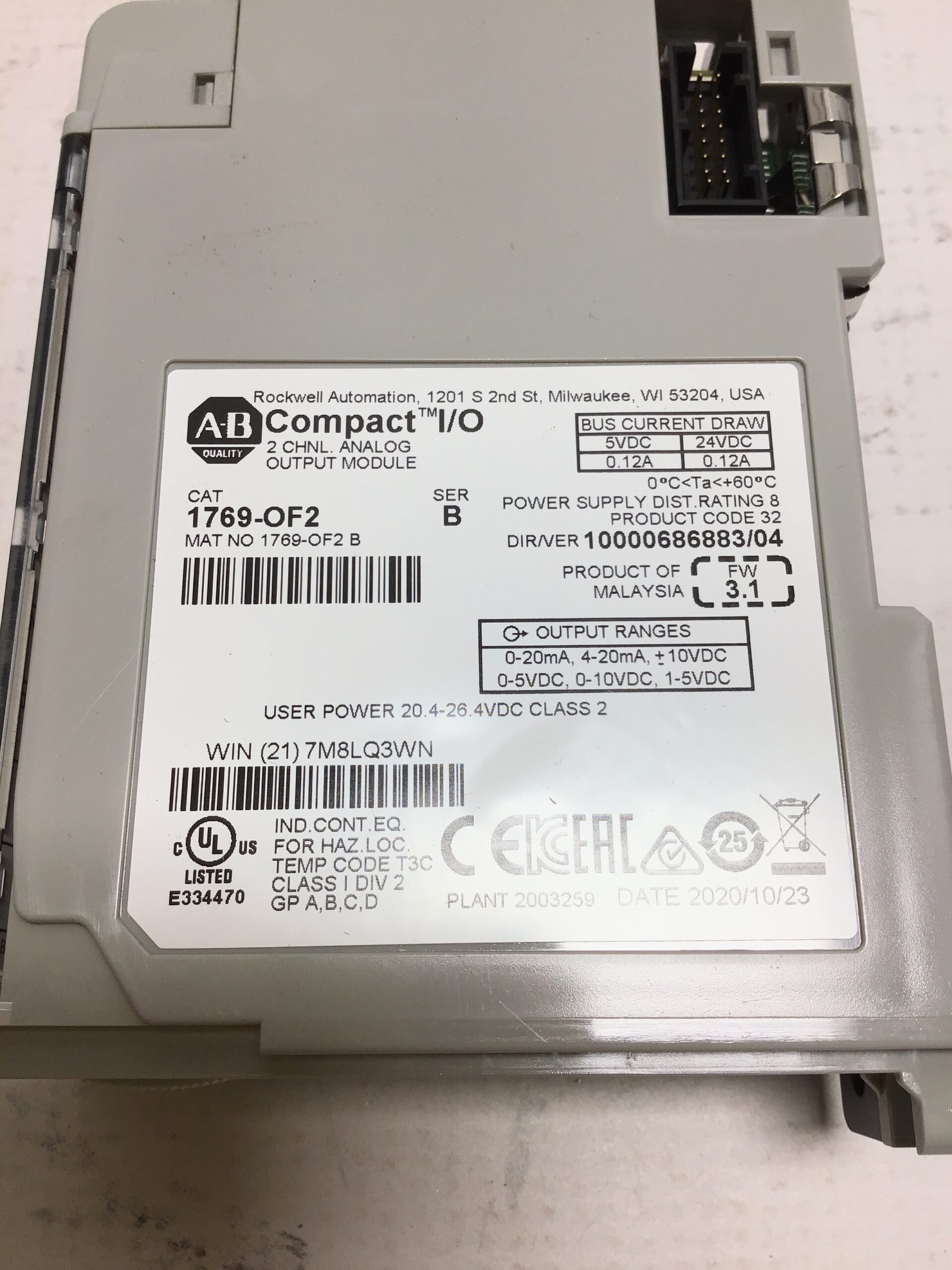 Allen-Bradley 1769-OF2 CompactLogix 2-Channel Analog Output Module 0-10V 4-20mA - Image 8