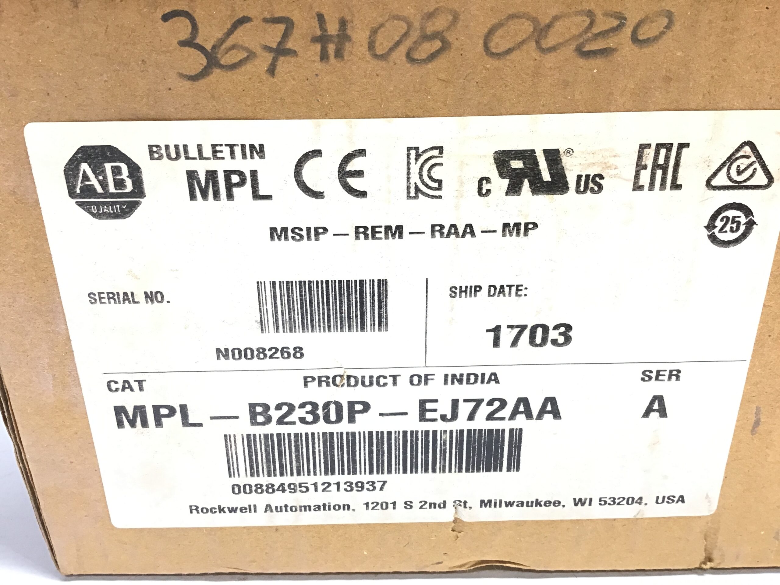 Allen-Bradley MPL-B230P-EJ72AA Inverter Duty AC Servo Motor Ser A 5000 RPM - Image 2