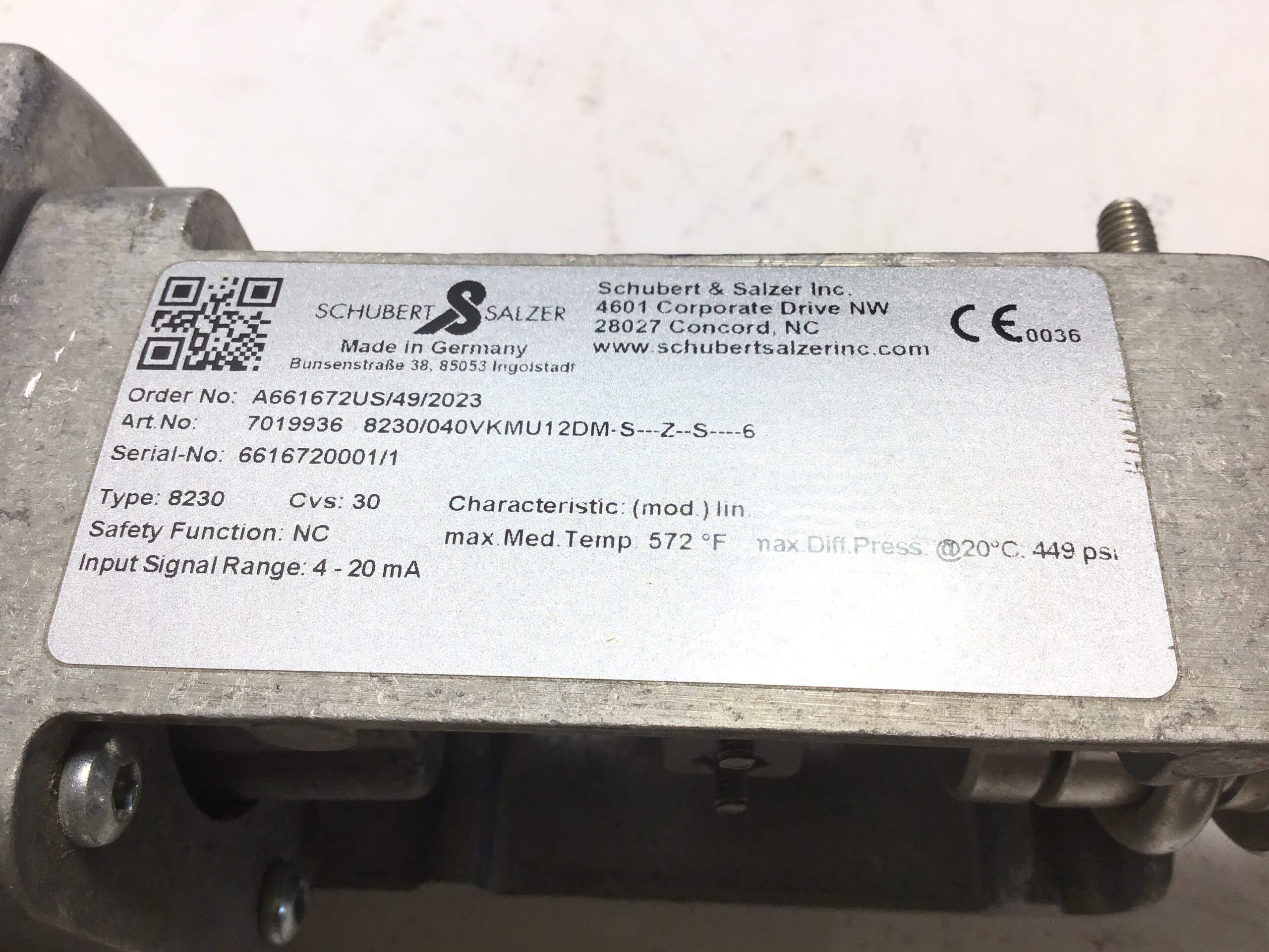 Schubert Salzer 2032/8230 Sliding Gate Control Valve Assembly 4-20mA - Image 6