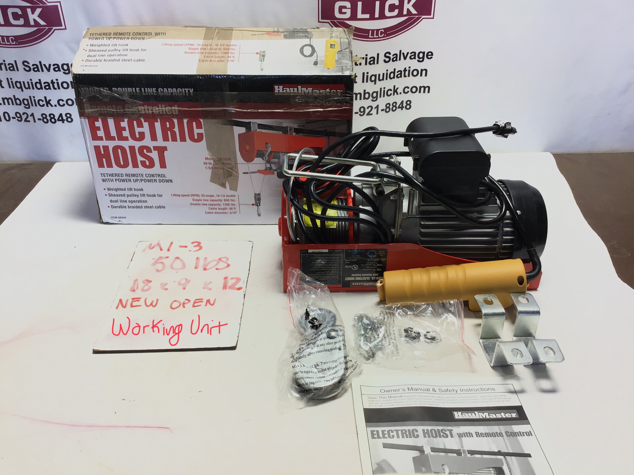 HaulMaster 60344 1300 LB Electric Hoist Remote Control 120V Wire Rope Winch Lift - Image 12