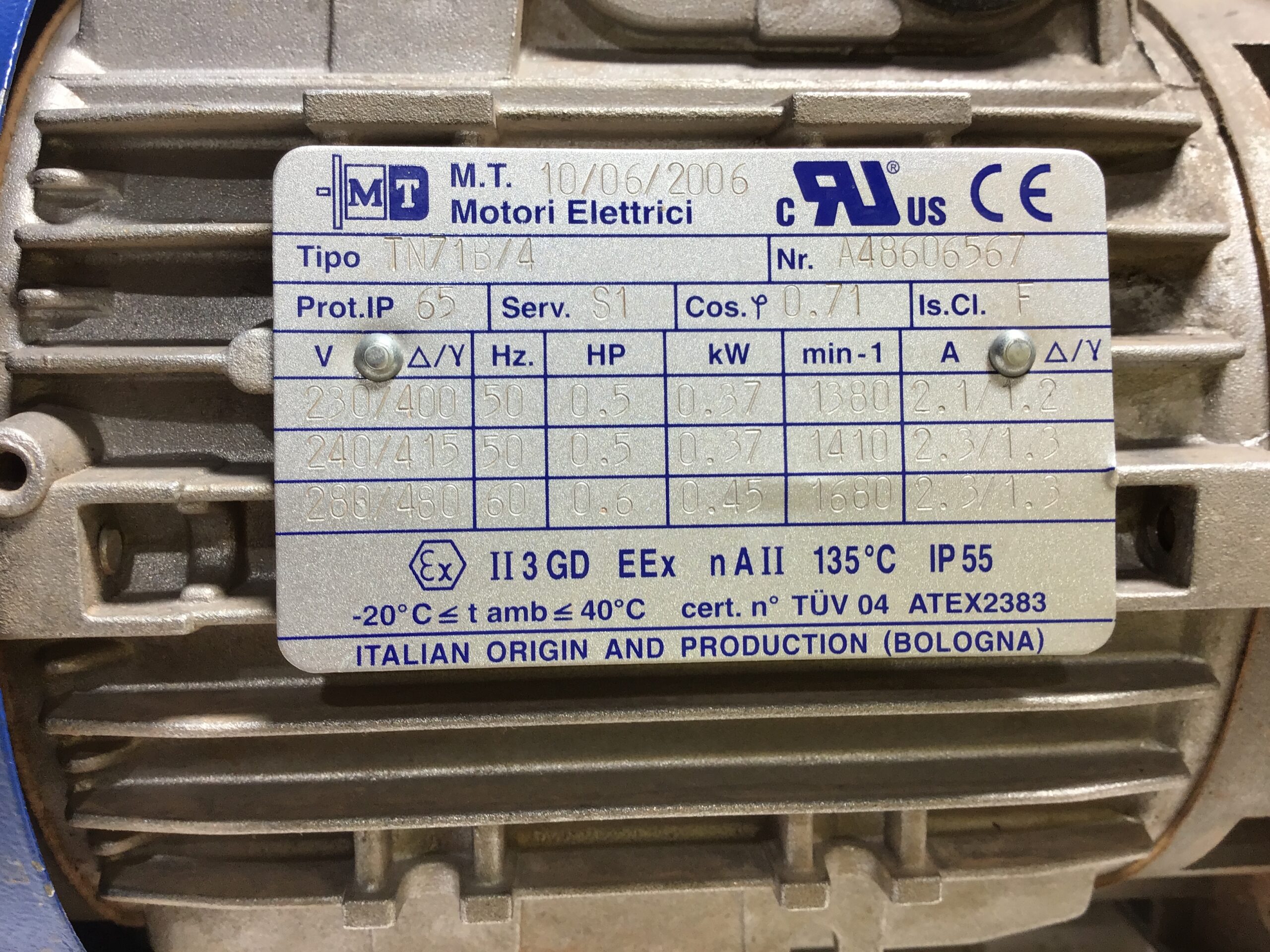 M.T. Motori Elettrici TN71B/4 0.37kW 0.5HP 3 Phase Electric Motor ATEX IP55 50 - Image 6