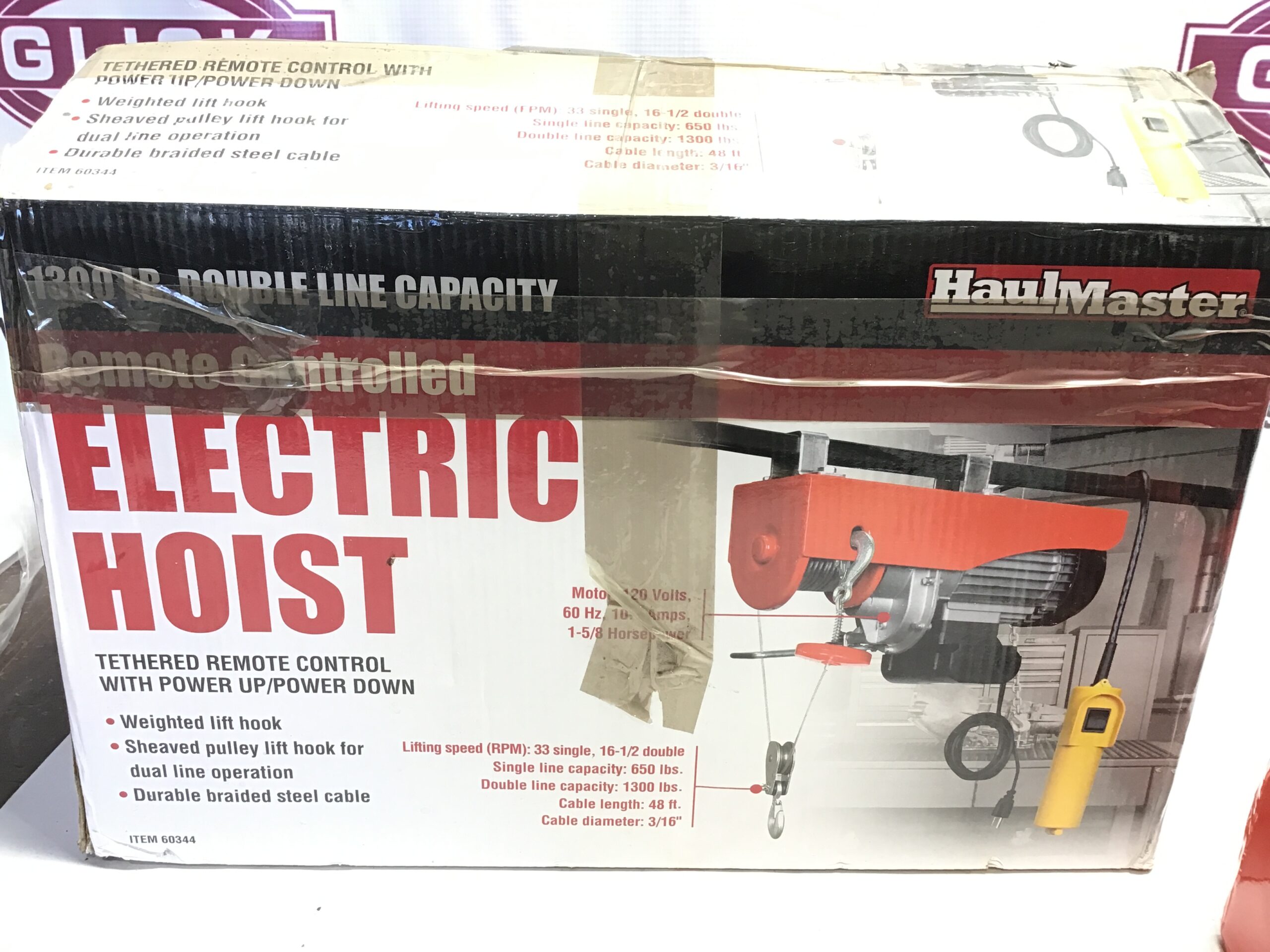 HaulMaster 60344 1300 LB Electric Hoist Remote Control 120V Wire Rope Winch Lift - Image 5