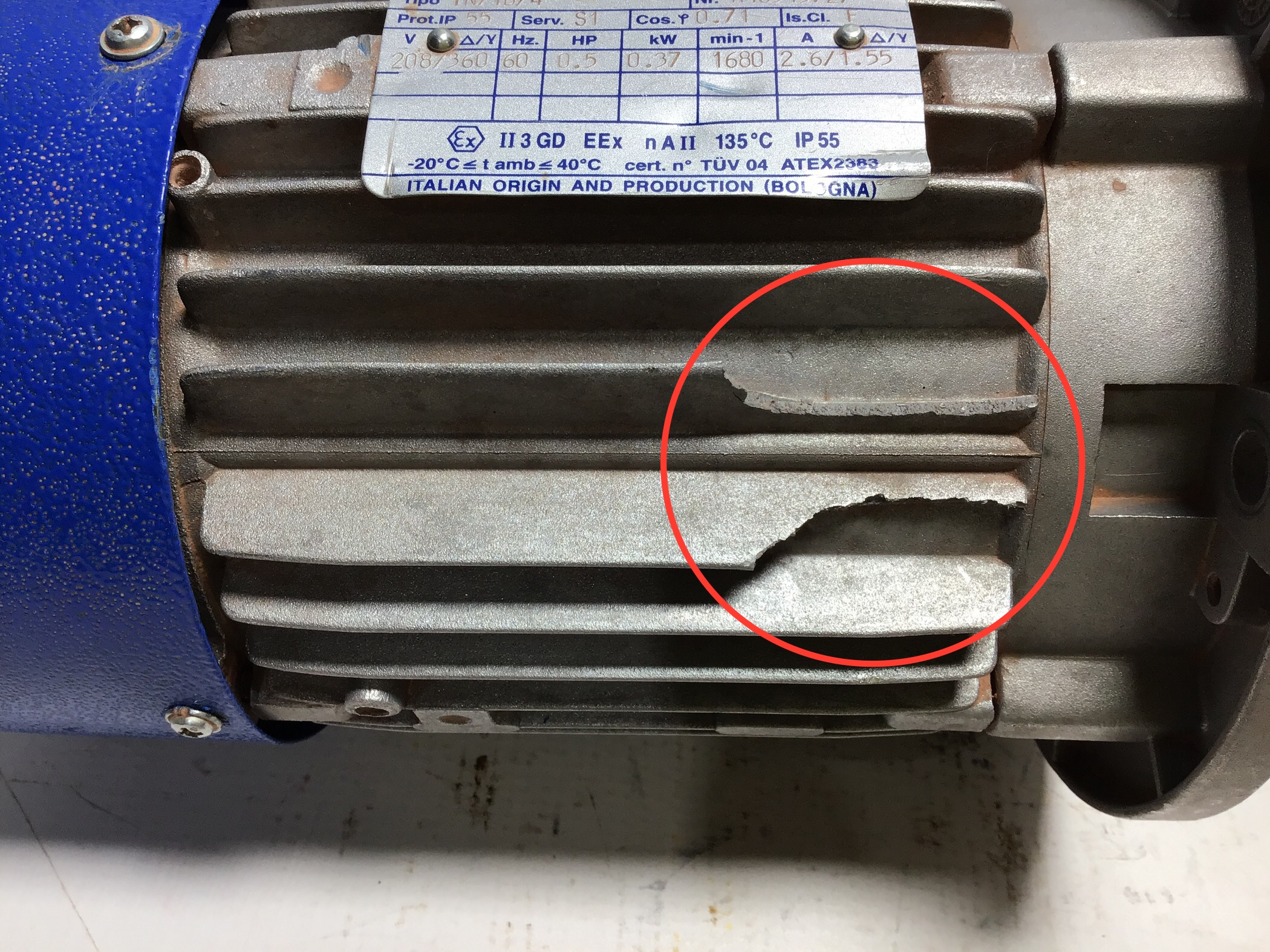 M.T. Motori Elettrici TN71B/4 0.37kW 0.5HP 208/360V 60Hz ATEX Electric Motor - Image 6