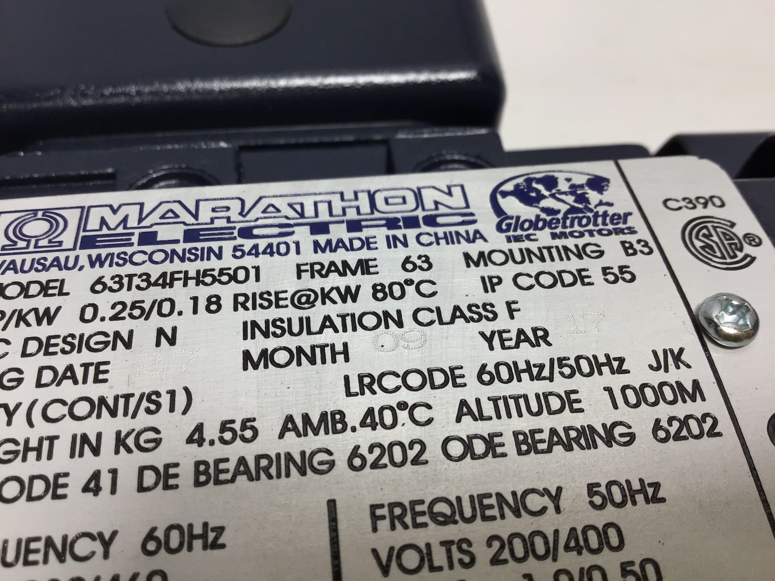 Marathon Electric 63T34FH5501 Metric Electric Motor 0.25HP 3PH 200/460V - Image 5