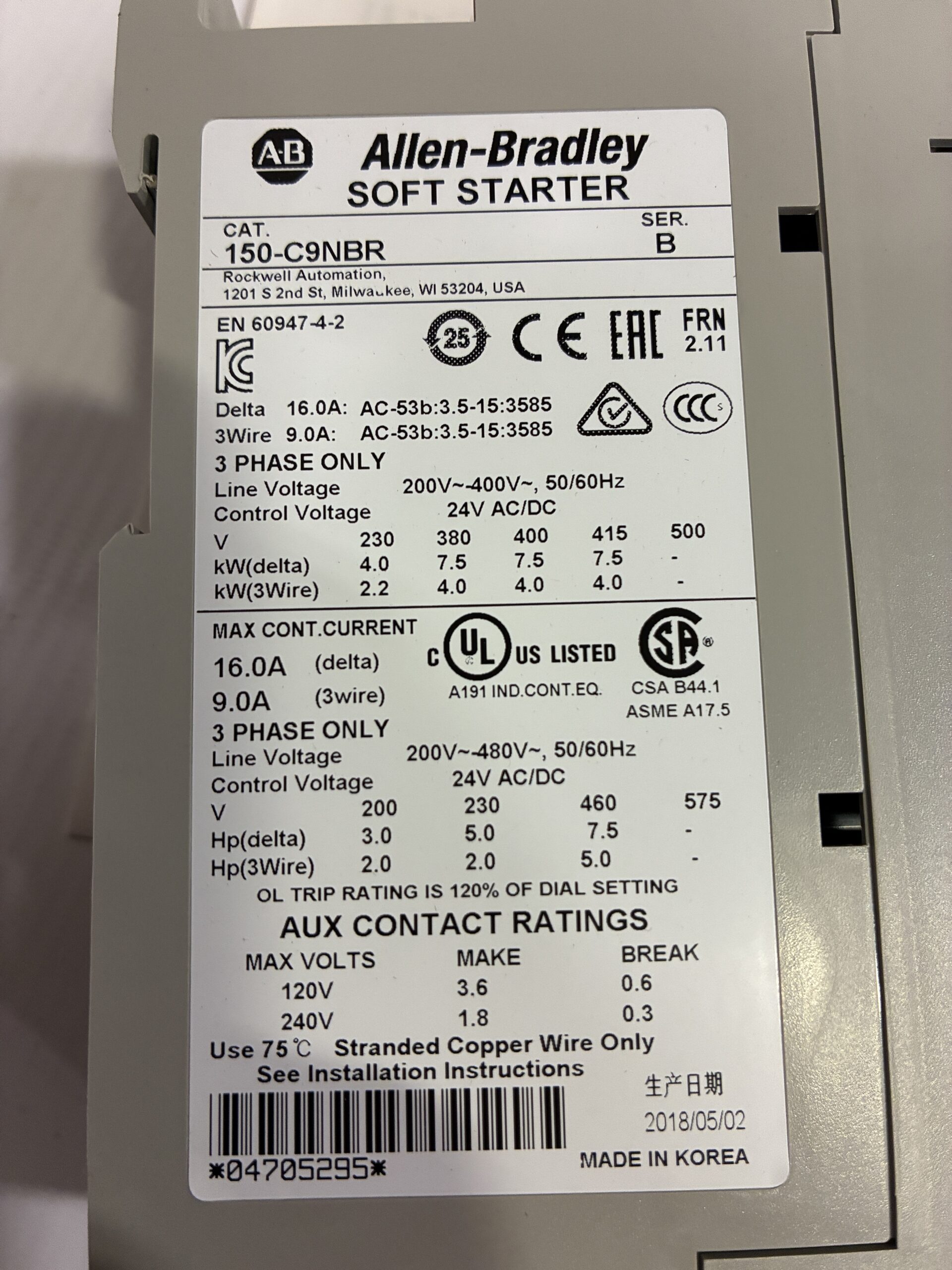 Allen-Bradley 150-C9NBR Soft Starter / Smart Motor Controller 200-480V -NIB - Image 6