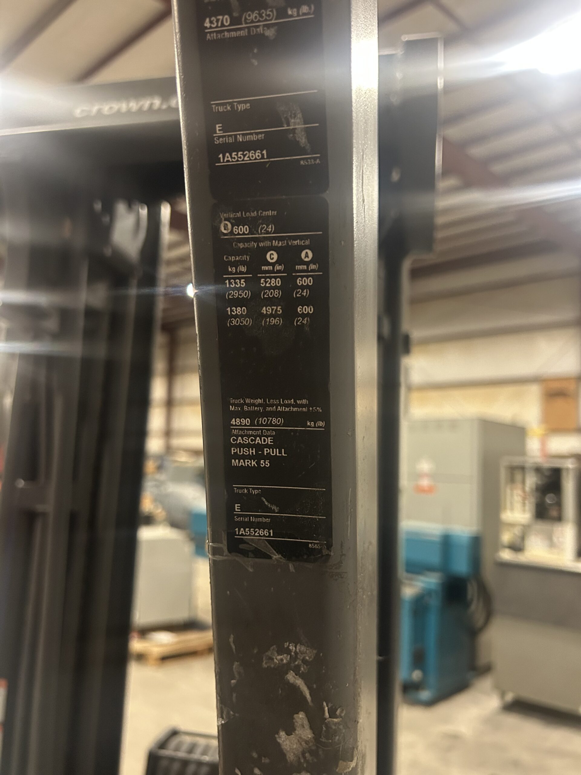 Crown RC5545-40 Narrow Aisle Stand Up Forklift / Hi-Lo 36V w/ Added Wet Lines - Image 8