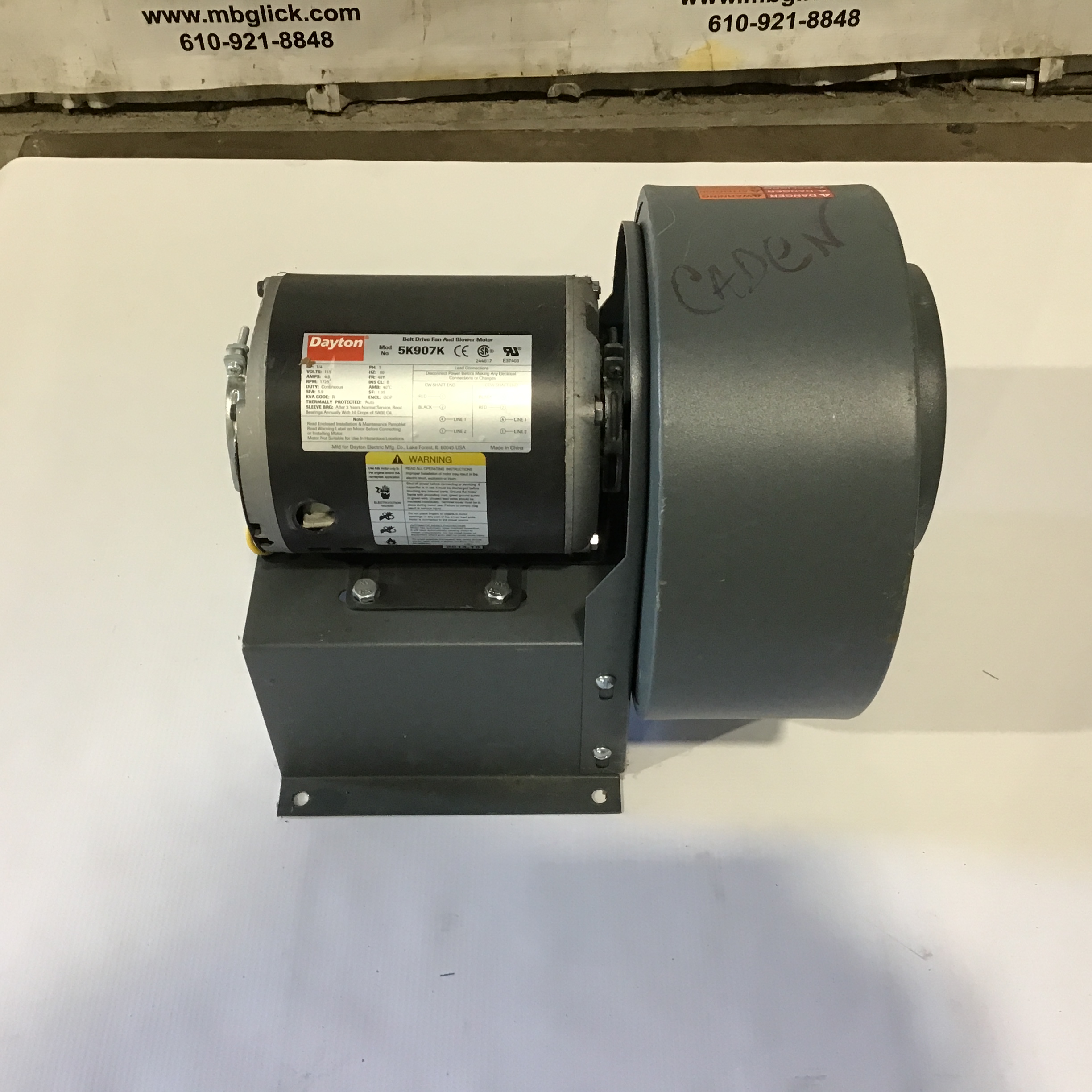 Dayton 5K907K Belt Drive Fan And Blower Motor 1/4HP 4.8A