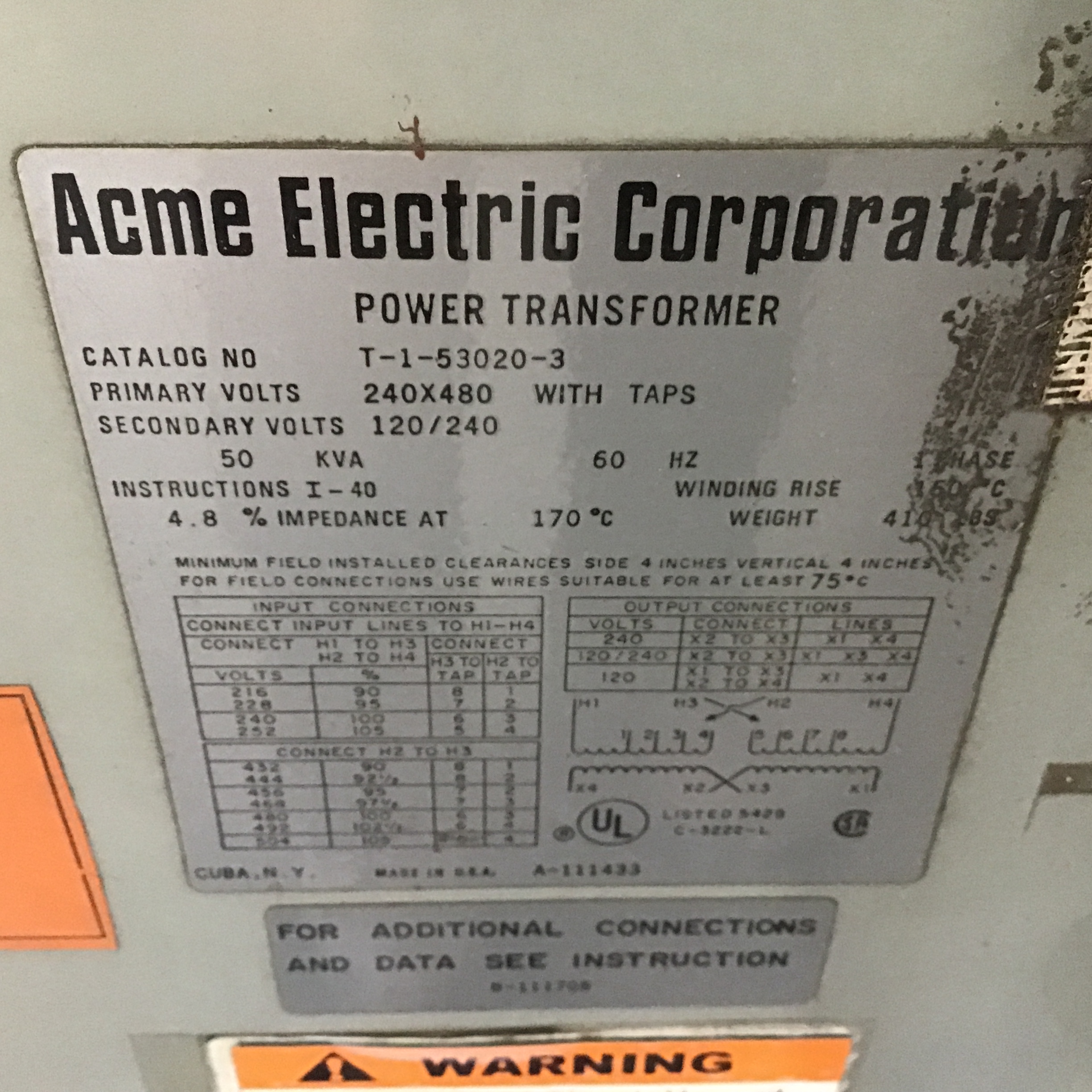 Acme Electric Corporation T-1-53020-3 Power Transformer 50kVa - Image 5